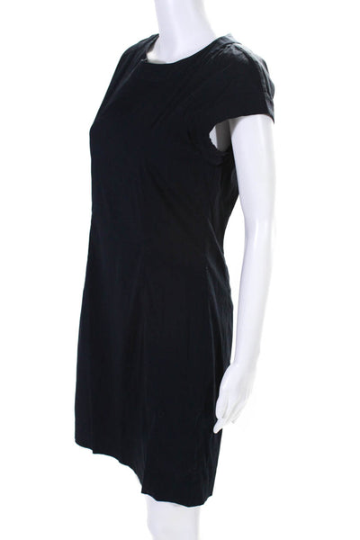 Theory Womens Navy Cotton Crew Neck Zip Back Short Sleeve Shift Dress Size 4