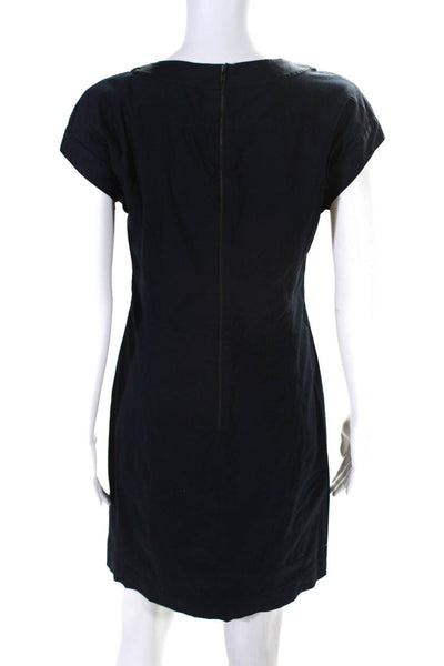 Theory Womens Navy Cotton Crew Neck Zip Back Short Sleeve Shift Dress Size 4