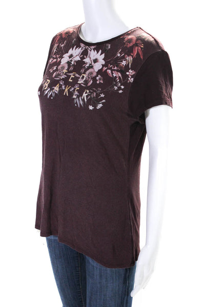 Ted Baker London Womens Jersey Knit Floral Cap Sleeve T-Shirt Tee Purple Size 4