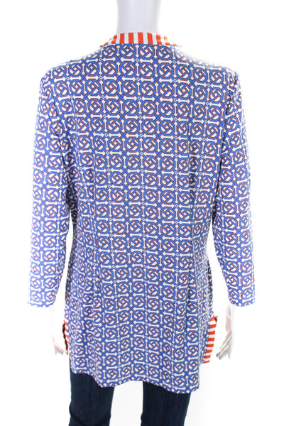 J. Mclaughlin Womens Jersey Knit Abstract Printed V-Neck Tunic Top Blue Size L