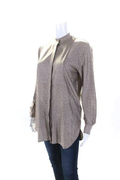 Giorgio Armani Womens Striped Button Down Shirt Beige Grey Size 36