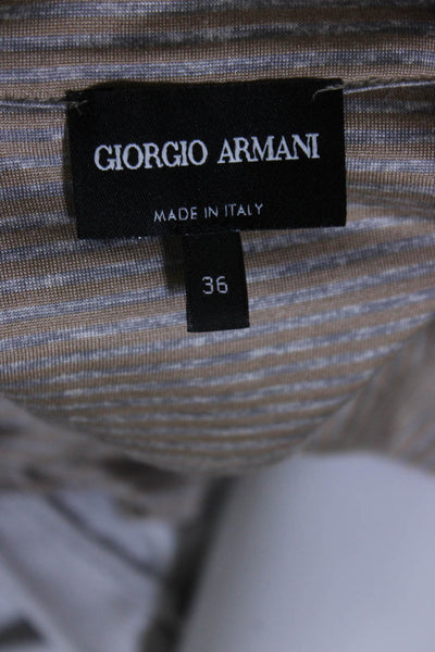 Giorgio Armani Womens Striped Button Down Shirt Beige Grey Size 36