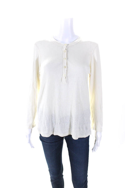 The Great Womens Long Sleeves Half Button Down Shirt White Cotton Size 2