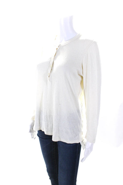 The Great Womens Long Sleeves Half Button Down Shirt White Cotton Size 2