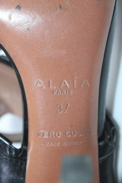 Alaia Womens Leather Ankle Strap Slingbacks Sandal Heels Black Size 37 7