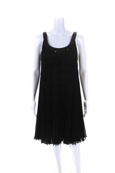 Carmen Marc Valvo Womens Chiffon Beaded Trapeze Cocktail Dress Black Size 4