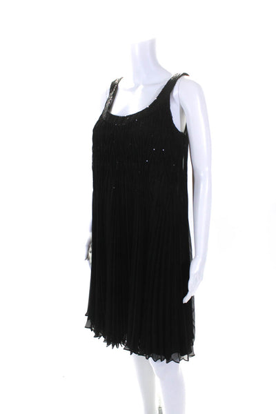 Carmen Marc Valvo Womens Chiffon Beaded Trapeze Cocktail Dress Black Size 4