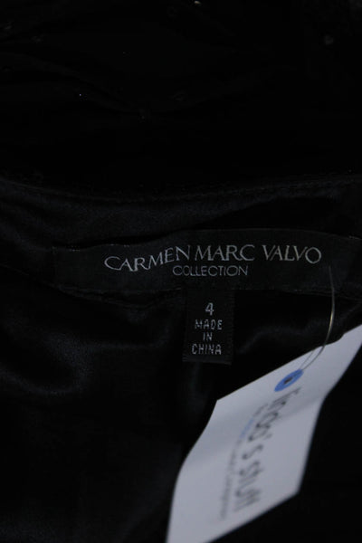 Carmen Marc Valvo Womens Chiffon Beaded Trapeze Cocktail Dress Black Size 4