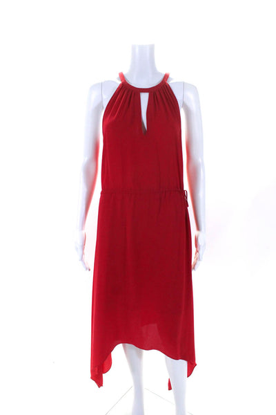 BCBG Max Azria Womens Crepe Key Hole Sleeveless A-Line Midi Dress Red Size S