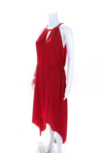 BCBG Max Azria Womens Crepe Key Hole Sleeveless A-Line Midi Dress Red Size S