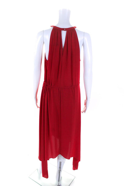 BCBG Max Azria Womens Crepe Key Hole Sleeveless A-Line Midi Dress Red Size S