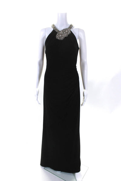 David Meister Womens Jersey Knit Crystal Beaded Collar Gown Dress Black Size 6