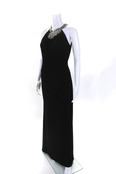 David Meister Womens Jersey Knit Crystal Beaded Collar Gown Dress Black Size 6