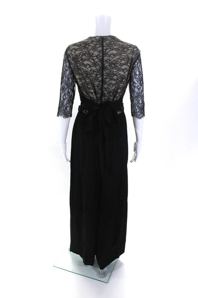 Alice + Olivia Womens Lace Overlay Crepe Wide Leg Belted Jumpsuit Black Size 8