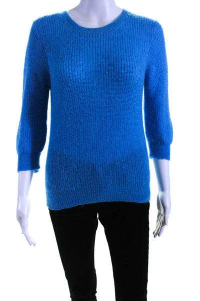 Maje Womens Knit Crew Neck Long Sleeve Sweater Top Pullover Blue Size 1