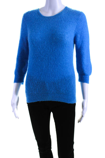 Maje Womens Knit Crew Neck Long Sleeve Sweater Top Pullover Blue Size 1