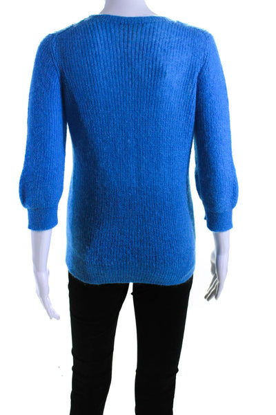 Maje Womens Knit Crew Neck Long Sleeve Sweater Top Pullover Blue Size 1