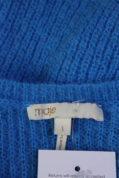 Maje Womens Knit Crew Neck Long Sleeve Sweater Top Pullover Blue Size 1