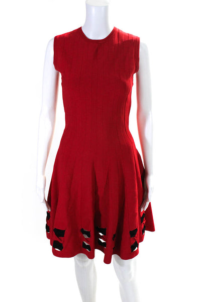 Alexander McQueen Womens Knit Cut Out Sleeveless A-Line Dress Red Black Size M