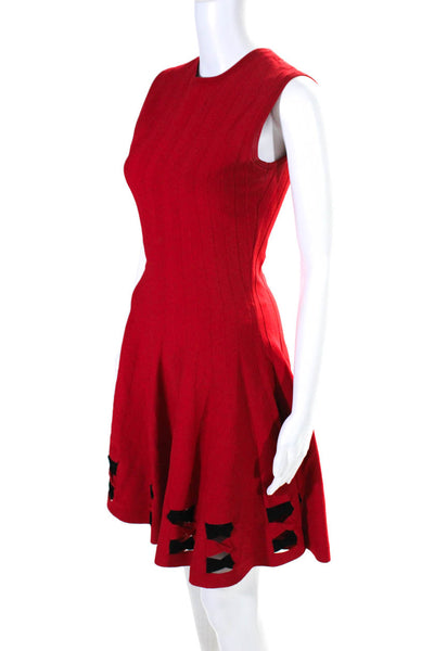 Alexander McQueen Womens Knit Cut Out Sleeveless A-Line Dress Red Black Size M