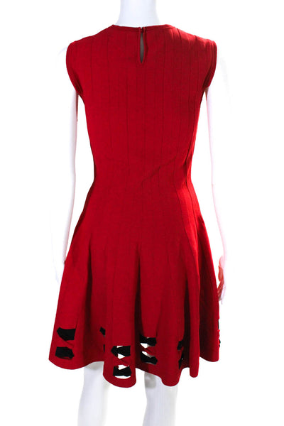 Alexander McQueen Womens Knit Cut Out Sleeveless A-Line Dress Red Black Size M