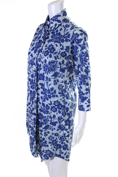 Jacobs & Jacobs Womens Cotton Floral Print Knee Length Shirt Dress Blue Size M