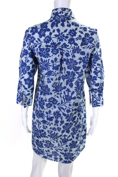 Jacobs & Jacobs Womens Cotton Floral Print Knee Length Shirt Dress Blue Size M
