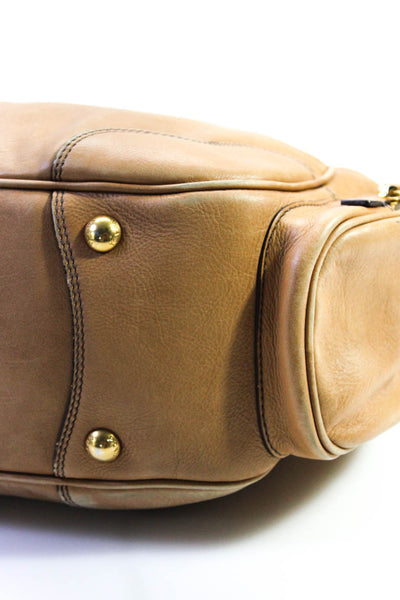 Prada Womens Leather Medallion Drawstring Snapped Button Shoulder Handbag Brown