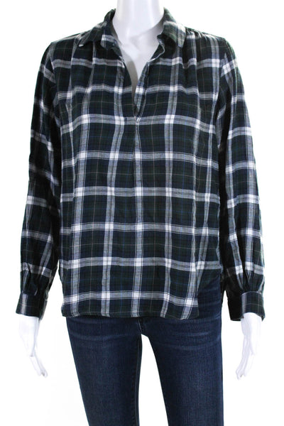 Birds of Paradis Women's Collared V-Neck Long Sleeves Plaid Blouse Size XS