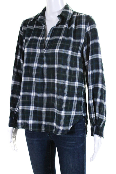 Birds of Paradis Women's Collared V-Neck Long Sleeves Plaid Blouse Size XS