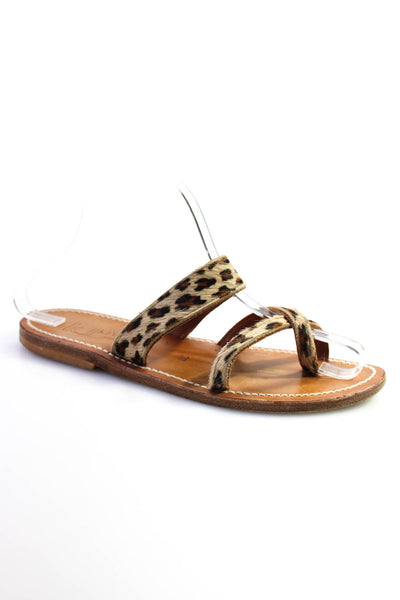 Kjaques St. Tropez Women's Toe Loop Leather Flat Sandals Animal Print Size 8