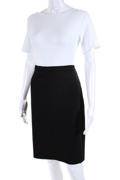 Michael Kors Womens Striped Knee Length Pencil Skirt Black Wool Size 8