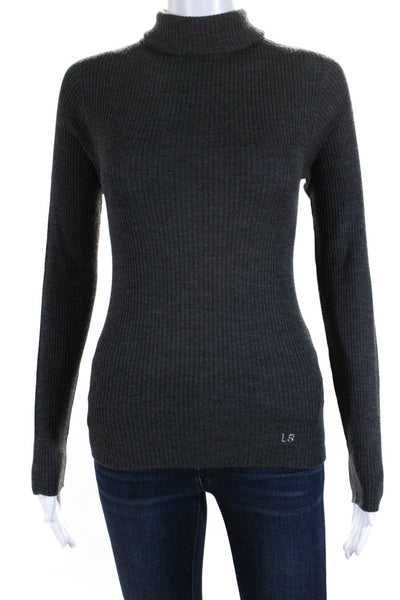 Luisa Spagnoli Womens Ribbed Turtleneck Long Sleeves Sweater Gray Wool Size 2