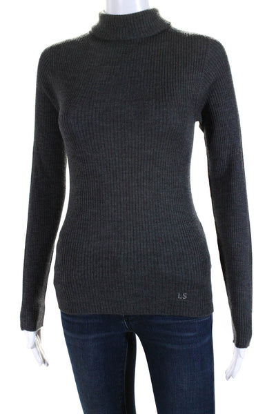 Luisa Spagnoli Womens Ribbed Turtleneck Long Sleeves Sweater Gray Wool Size 2