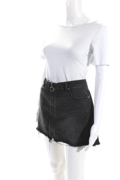 We The Free Womens Cotton Denim Frayed Hem Zip Front A-Line Skirt Black Size 29