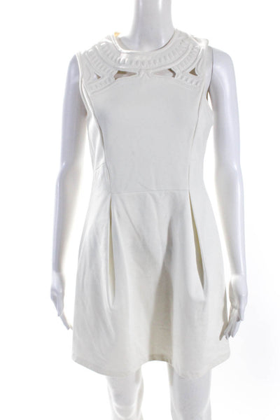 Tibi Women's Round Neck Sleeveless Cut-Outs A-Line Mini Dress Cream Size 6