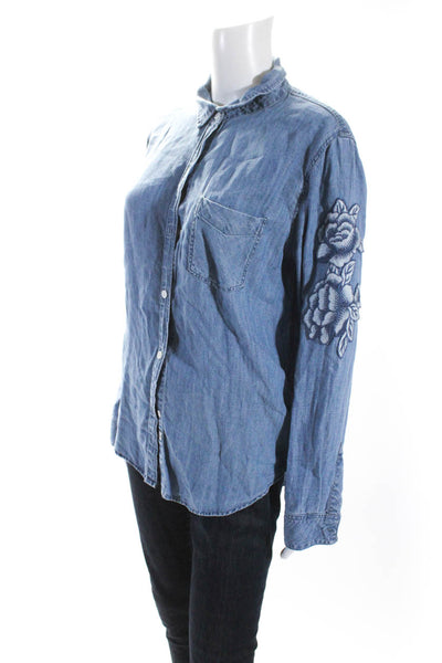 Rails Women's Collared Long Sleeves Embroidered Chambray Shirt Blue Size M