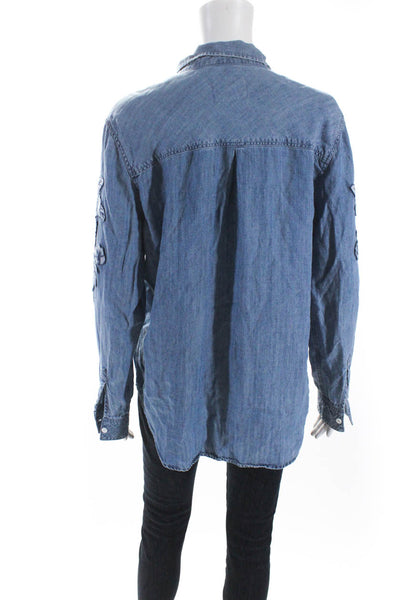 Rails Women's Collared Long Sleeves Embroidered Chambray Shirt Blue Size M