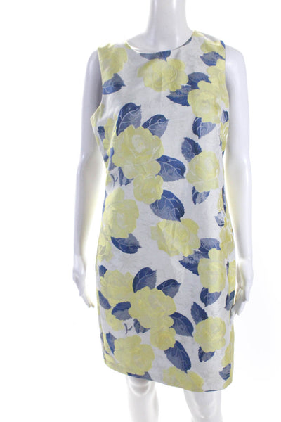 Vince Camuto Womens Yellow Blue Floral Crew Neck Sleeveless Shift Dress Size 6