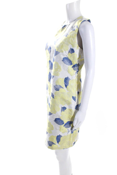 Vince Camuto Womens Yellow Blue Floral Crew Neck Sleeveless Shift Dress Size 6