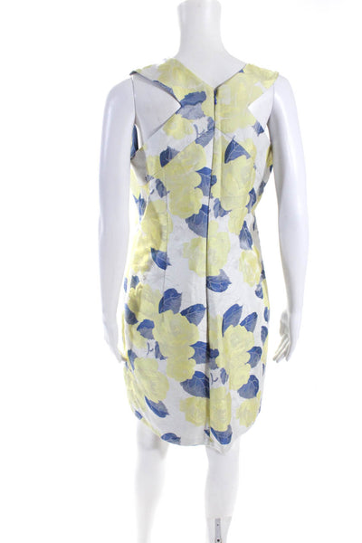 Vince Camuto Womens Yellow Blue Floral Crew Neck Sleeveless Shift Dress Size 6