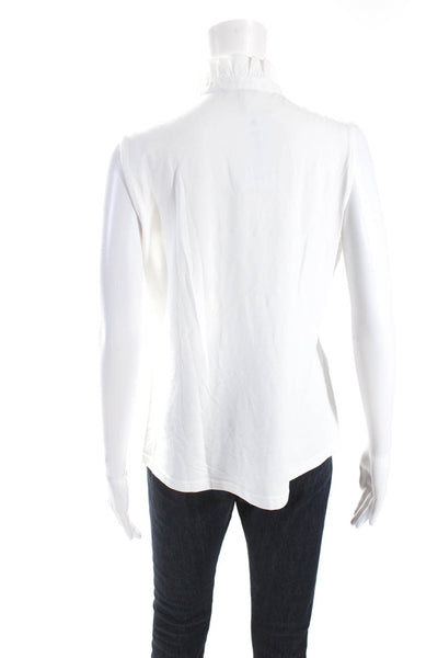 Hinson Wu Womens White Cotton Blend Ruffle V-Neck Sleeveless Blouse Top Size M