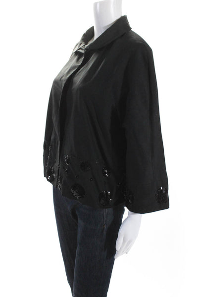 DKNY Womens Black Sequins Detail Long Sleeve Blazer Jacket Size 12