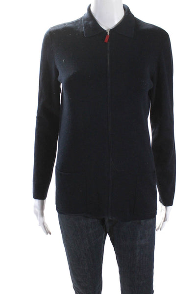 Escada Sport Womens Navy Cotton Full Zip Long Sleeve Cardigan Sweater Top Size S