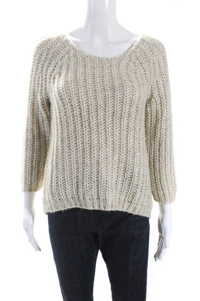 Knitted & Knotted Womens Beige Sequins Crew Neck Pullover Sweater Top Size M