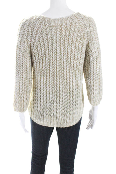 Knitted & Knotted Womens Beige Sequins Crew Neck Pullover Sweater Top Size M
