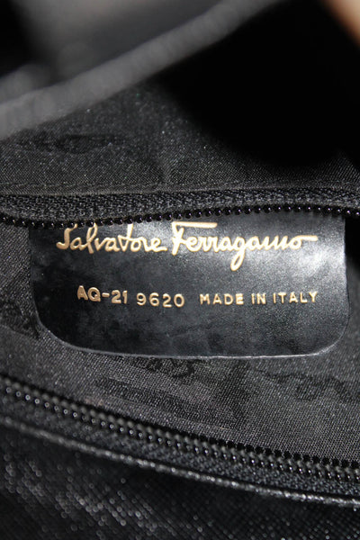 Salvatore Ferragamo Womens Black Leather Zip Top Handle Bucket Bag Handbag