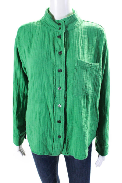 Xirena Women's Long Sleeves Button Down Cotton Shirt Green Size XS