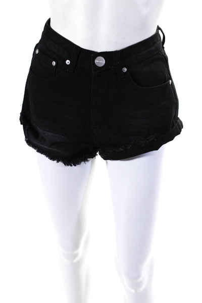 Superdown Women's Button Fly Five Pockets Cut-Off Denim Short Black Size 25