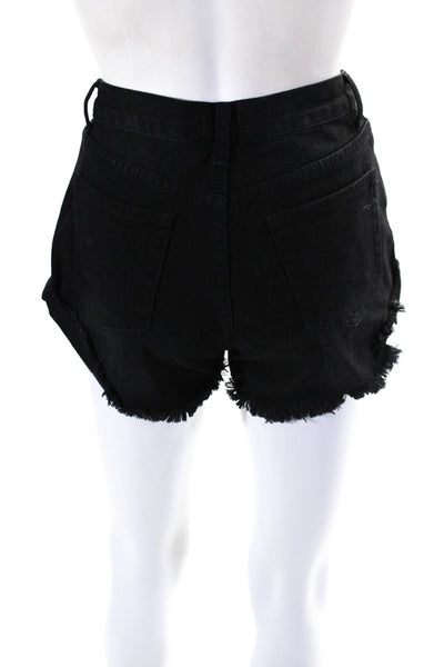 Superdown Women's Button Fly Five Pockets Cut-Off Denim Short Black Size 25